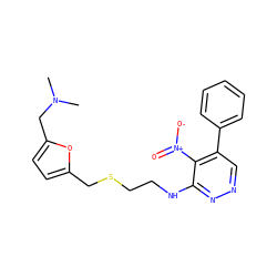 CN(C)Cc1ccc(CSCCNc2nncc(-c3ccccc3)c2[N+](=O)[O-])o1 ZINC001772606297