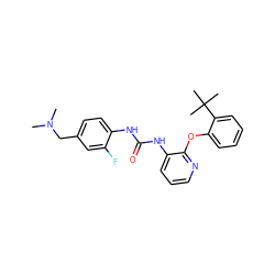 CN(C)Cc1ccc(NC(=O)Nc2cccnc2Oc2ccccc2C(C)(C)C)c(F)c1 ZINC000096269947