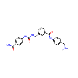 CN(C)Cc1ccc(NC(=O)c2cccc(CNC(=O)Nc3ccc(C(N)=O)cc3)c2)cc1 ZINC000045338777