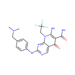 CN(C)Cc1ccc(Nc2ncc3c(=O)c(C(N)=O)c(N)n(CC(F)(F)F)c3n2)cc1 ZINC000118359282