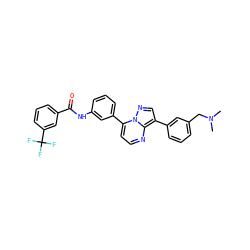 CN(C)Cc1cccc(-c2cnn3c(-c4cccc(NC(=O)c5cccc(C(F)(F)F)c5)c4)ccnc23)c1 ZINC000049112193