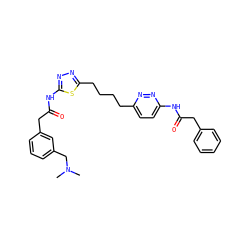 CN(C)Cc1cccc(CC(=O)Nc2nnc(CCCCc3ccc(NC(=O)Cc4ccccc4)nn3)s2)c1 ZINC000169698304