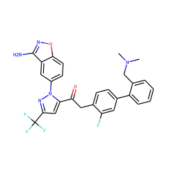 CN(C)Cc1ccccc1-c1ccc(CC(=O)c2cc(C(F)(F)F)nn2-c2ccc3onc(N)c3c2)c(F)c1 ZINC000029037690
