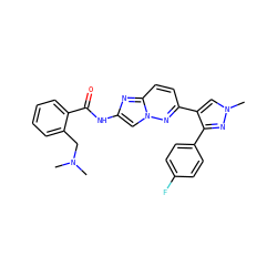 CN(C)Cc1ccccc1C(=O)Nc1cn2nc(-c3cn(C)nc3-c3ccc(F)cc3)ccc2n1 ZINC001772645749