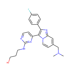 CN(C)Cc1ccn2c(-c3ccnc(NCCCO)n3)c(-c3ccc(F)cc3)nc2c1 ZINC000028963490