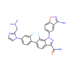 CN(C)Cc1nccn1-c1ccc(-c2ccc3c(C(N)=O)nn(-c4ccc5onc(N)c5c4)c3c2F)c(F)c1 ZINC000016052516