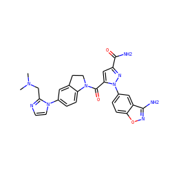 CN(C)Cc1nccn1-c1ccc2c(c1)CCN2C(=O)c1cc(C(N)=O)nn1-c1ccc2onc(N)c2c1 ZINC000028959549