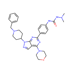 CN(C)NC(=O)Nc1ccc(-c2nc(N3CCOCC3)c3cnn(C4CCN(Cc5ccccc5)CC4)c3n2)cc1 ZINC000049784652
