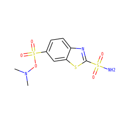 CN(C)OS(=O)(=O)c1ccc2nc(S(N)(=O)=O)sc2c1 ZINC000040455083
