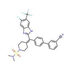 CN(C)S(=O)(=O)N1CCC(=C(c2ccc(-c3cccc(C#N)c3)cc2)c2nc3cc(F)c(C(F)(F)F)cc3[nH]2)CC1 ZINC000038157837