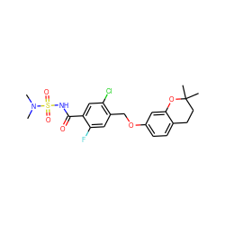 CN(C)S(=O)(=O)NC(=O)c1cc(Cl)c(COc2ccc3c(c2)OC(C)(C)CC3)cc1F ZINC000216200718