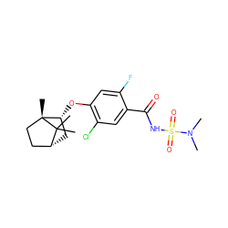 CN(C)S(=O)(=O)NC(=O)c1cc(Cl)c(O[C@@H]2C[C@@H]3CC[C@@]2(C)C3(C)C)cc1F ZINC000261117167