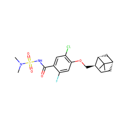 CN(C)S(=O)(=O)NC(=O)c1cc(Cl)c(OC[C@@H]2CC[C@H]3C[C@@H]2C3(C)C)cc1F ZINC000216201073