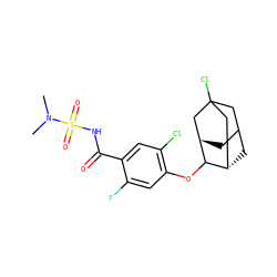 CN(C)S(=O)(=O)NC(=O)c1cc(Cl)c(OC2[C@H]3CC4C[C@H]2CC(Cl)(C4)C3)cc1F ZINC000473219270