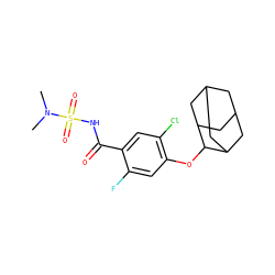 CN(C)S(=O)(=O)NC(=O)c1cc(Cl)c(OC2C3CC4CC(C3)CC2C4)cc1F ZINC000216198411