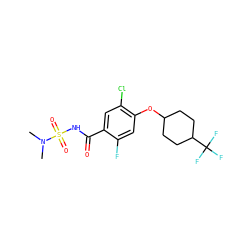 CN(C)S(=O)(=O)NC(=O)c1cc(Cl)c(OC2CCC(C(F)(F)F)CC2)cc1F ZINC000216201606