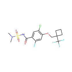 CN(C)S(=O)(=O)NC(=O)c1cc(Cl)c(OCC2(C(F)(F)F)CCC2)cc1F ZINC000206993420