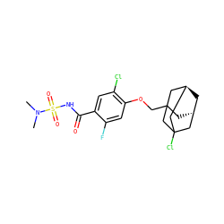 CN(C)S(=O)(=O)NC(=O)c1cc(Cl)c(OCC23C[C@H]4C[C@@H](CC(Cl)(C4)C2)C3)cc1F ZINC000206993351