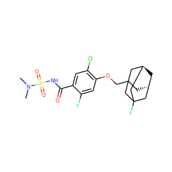 CN(C)S(=O)(=O)NC(=O)c1cc(Cl)c(OCC23C[C@H]4C[C@@H](CC(F)(C4)C2)C3)cc1F ZINC000216201811