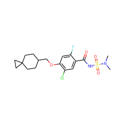 CN(C)S(=O)(=O)NC(=O)c1cc(Cl)c(OCC2CCC3(CC2)CC3)cc1F ZINC000216199441