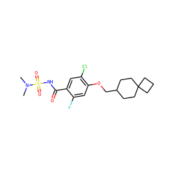 CN(C)S(=O)(=O)NC(=O)c1cc(Cl)c(OCC2CCC3(CCC3)CC2)cc1F ZINC000216199366
