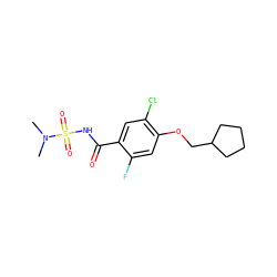 CN(C)S(=O)(=O)NC(=O)c1cc(Cl)c(OCC2CCCC2)cc1F ZINC000216200960