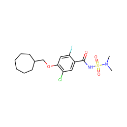 CN(C)S(=O)(=O)NC(=O)c1cc(Cl)c(OCC2CCCCCC2)cc1F ZINC000216200784