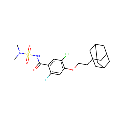 CN(C)S(=O)(=O)NC(=O)c1cc(Cl)c(OCCC23CC4CC(CC(C4)C2)C3)cc1F ZINC000216201876