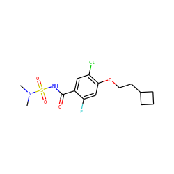 CN(C)S(=O)(=O)NC(=O)c1cc(Cl)c(OCCC2CCC2)cc1F ZINC000216201467