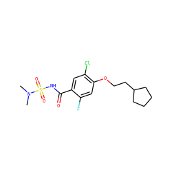 CN(C)S(=O)(=O)NC(=O)c1cc(Cl)c(OCCC2CCCC2)cc1F ZINC000261101709