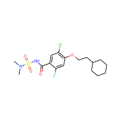 CN(C)S(=O)(=O)NC(=O)c1cc(Cl)c(OCCC2CCCCC2)cc1F ZINC000216200852