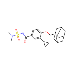 CN(C)S(=O)(=O)NC(=O)c1ccc(OCC23CC4CC(CC(C4)C2)C3)c(C2CC2)c1 ZINC000216199225
