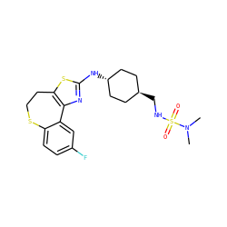CN(C)S(=O)(=O)NC[C@H]1CC[C@H](Nc2nc3c(s2)CCSc2ccc(F)cc2-3)CC1 ZINC000253636198