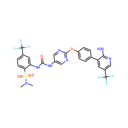CN(C)S(=O)(=O)c1ccc(C(F)(F)F)cc1NC(=O)Nc1cnc(Oc2ccc(-c3cc(C(F)(F)F)cnc3N)cc2)nc1 ZINC000221191101