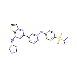 CN(C)S(=O)(=O)c1ccc(Nc2cc(-c3nc(N[C@@H]4CCNC4)c4sccc4n3)ccn2)cc1 ZINC000653671273