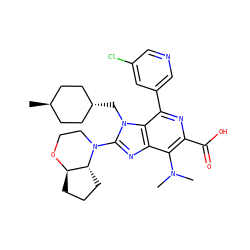 CN(C)c1c(C(=O)O)nc(-c2cncc(Cl)c2)c2c1nc(N1CCO[C@@H]3CCC[C@H]31)n2C[C@H]1CC[C@H](C)CC1 ZINC000261097550