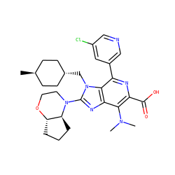 CN(C)c1c(C(=O)O)nc(-c2cncc(Cl)c2)c2c1nc(N1CCO[C@H]3CCC[C@@H]31)n2C[C@H]1CC[C@H](C)CC1 ZINC001772608532