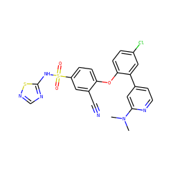 CN(C)c1cc(-c2cc(Cl)ccc2Oc2ccc(S(=O)(=O)Nc3ncns3)cc2C#N)ccn1 ZINC000095582042