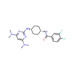CN(C)c1cc(N(C)C)nc(N[C@H]2CC[C@@H](NC(=O)c3ccc(F)c(F)c3)CC2)n1 ZINC000261148326