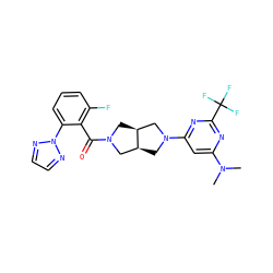 CN(C)c1cc(N2C[C@H]3CN(C(=O)c4c(F)cccc4-n4nccn4)C[C@H]3C2)nc(C(F)(F)F)n1 ZINC000116822417
