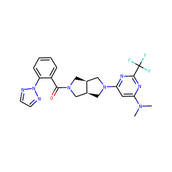 CN(C)c1cc(N2C[C@H]3CN(C(=O)c4ccccc4-n4nccn4)C[C@H]3C2)nc(C(F)(F)F)n1 ZINC000116825118