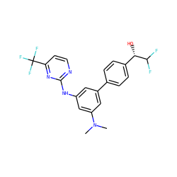CN(C)c1cc(Nc2nccc(C(F)(F)F)n2)cc(-c2ccc([C@H](O)C(F)F)cc2)c1 ZINC001772633646