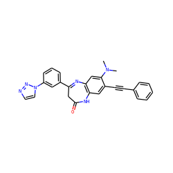 CN(C)c1cc2c(cc1C#Cc1ccccc1)NC(=O)CC(c1cccc(-n3ccnn3)c1)=N2 ZINC000101160105