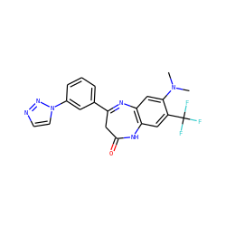CN(C)c1cc2c(cc1C(F)(F)F)NC(=O)CC(c1cccc(-n3ccnn3)c1)=N2 ZINC000101147658
