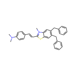 CN(C)c1ccc(/C=C/c2sc3cc(Cc4ccccc4)c(Cc4ccccc4)cc3[n+]2C)cc1 ZINC000082157194