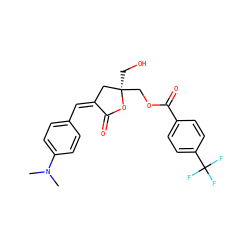 CN(C)c1ccc(/C=C2/C[C@@](CO)(COC(=O)c3ccc(C(F)(F)F)cc3)OC2=O)cc1 ZINC000040861801