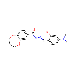 CN(C)c1ccc(/C=N/NC(=O)c2ccc3c(c2)OCCCO3)c(O)c1 ZINC001772625477