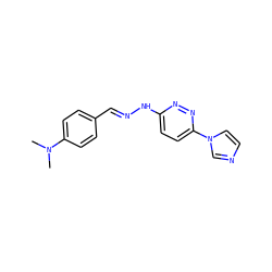 CN(C)c1ccc(/C=N/Nc2ccc(-n3ccnc3)nn2)cc1 ZINC000004135525