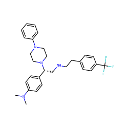 CN(C)c1ccc([C@@H](CNCCc2ccc(C(F)(F)F)cc2)N2CCN(c3ccccc3)CC2)cc1 ZINC000028523411