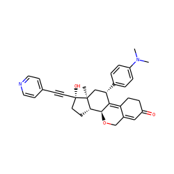 CN(C)c1ccc([C@H]2C[C@@]3(C)[C@@H](CC[C@@]3(O)C#Cc3ccncc3)[C@@H]3OCC4=CC(=O)CCC4=C32)cc1 ZINC000028818248